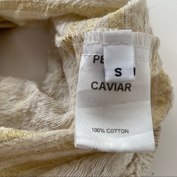 NWT Pearl & Caviar Crop Ruffle Top Woven Cotton Oatmeal Gold Metallic Striped S - Picture 15 of 16